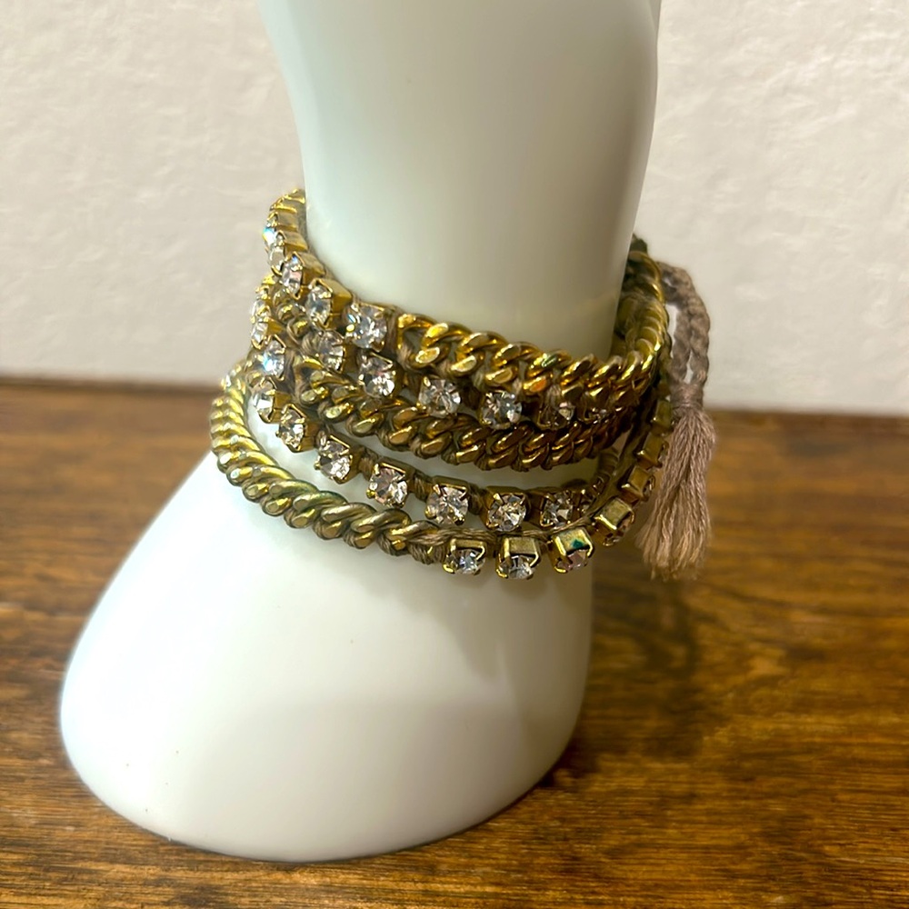 Chan Luu rustic gold diamond rhinestone link chain wrap bracelet boho hippie NFR